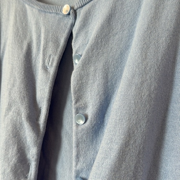 Talbots size Medium blue Cotton-Blend Cardigan Sweater Periwinkle detailed sides - Picture 3 of 10